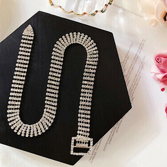 Silver Belt Buckle Crystal Rhinestone Choker - Picture 11 of 14